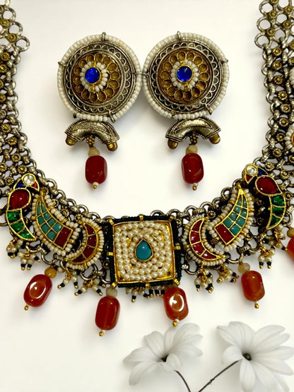 MULTI MRINIL GERMAN SILVER JEWELLERY SET