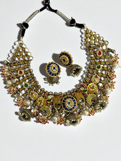 BLUE NIMISHA GERMAN SILVER JEWELLERY SET