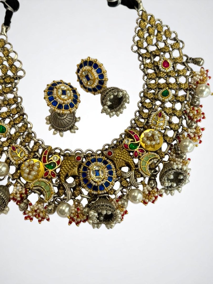 BLUE NIMISHA GERMAN SILVER JEWELLERY SET