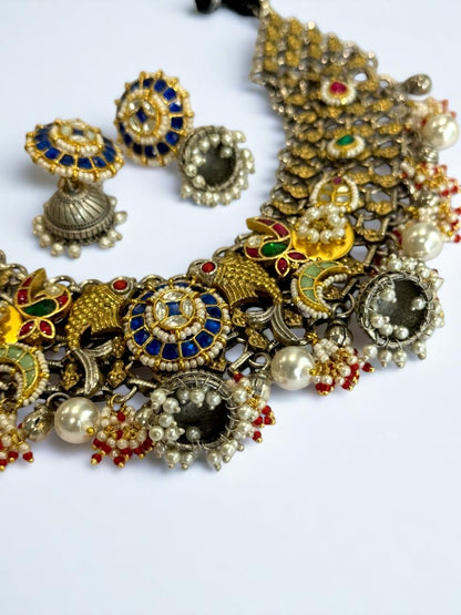 BLUE NIMISHA GERMAN SILVER JEWELLERY SET