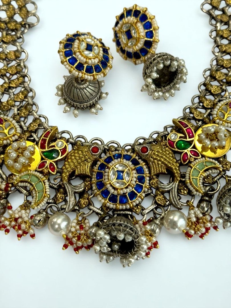 BLUE NIMISHA GERMAN SILVER JEWELLERY SET