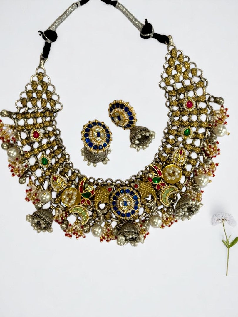 BLUE NIMISHA GERMAN SILVER JEWELLERY SET