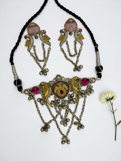 PINK SHANI GERMAN SILVER JEWELLERY SET