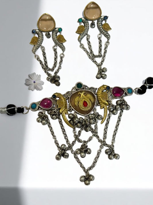 YELLOW SHANI GERMAN SILVER JEWELLERY SET