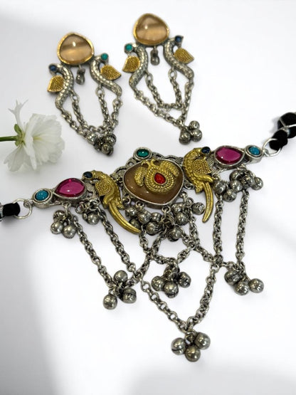 YELLOW SHANI GERMAN SILVER JEWELLERY SET