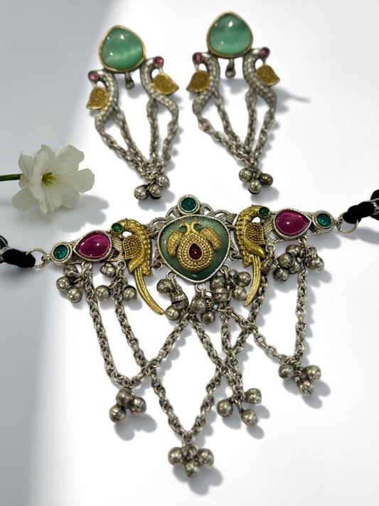 SEA GREEN SHANI GERMAN SILVER JEWELLERY SET