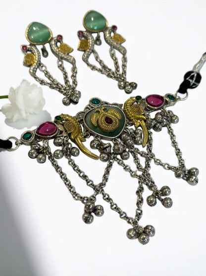 SEA GREEN SHANI GERMAN SILVER JEWELLERY SET