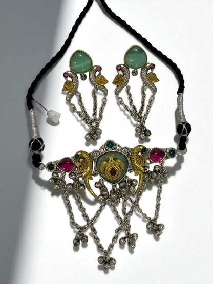 SEA GREEN SHANI GERMAN SILVER JEWELLERY SET
