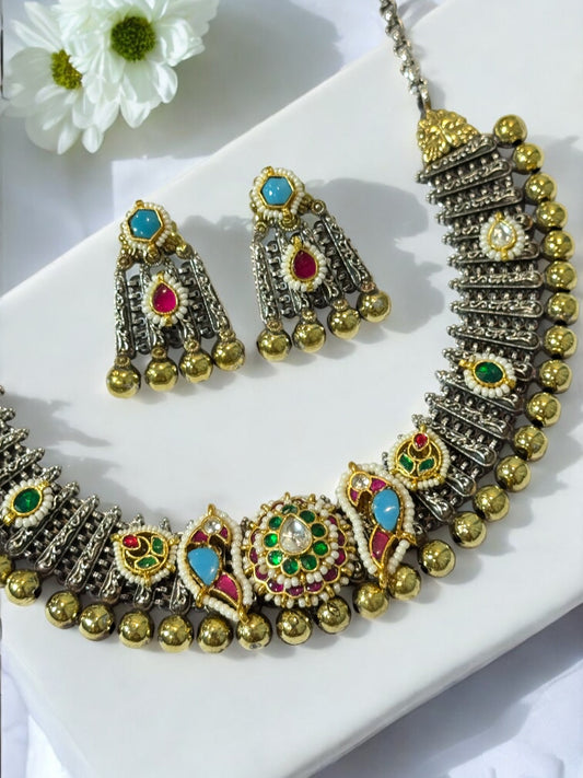MULTI BAIDEHI GERMAN SILVER JEWELLERY SET