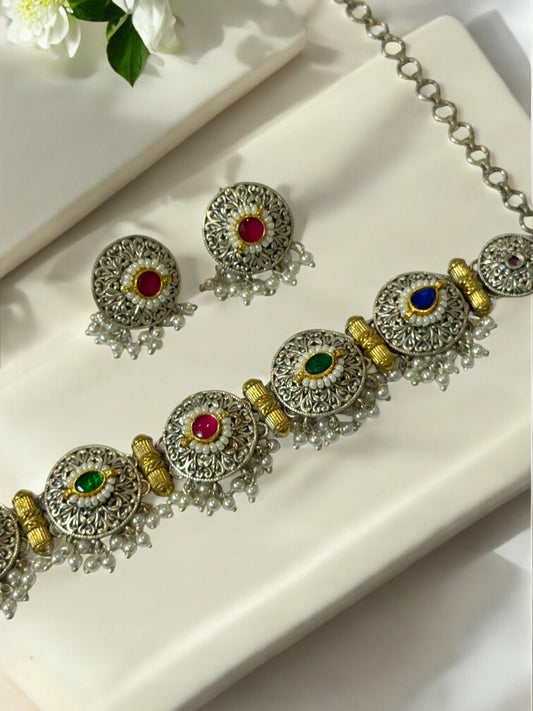 MULTI BRINDA GERMAN SILVER JEWELLERY SET