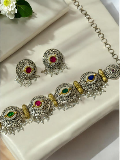 MULTI BRINDA GERMAN SILVER JEWELLERY SET