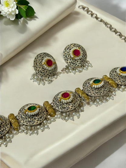MULTI BRINDA GERMAN SILVER JEWELLERY SET