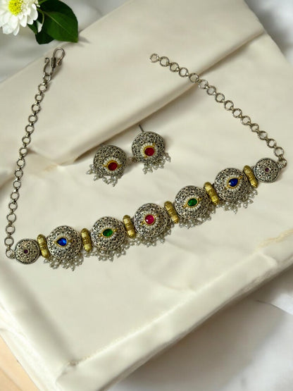 MULTI BRINDA GERMAN SILVER JEWELLERY SET
