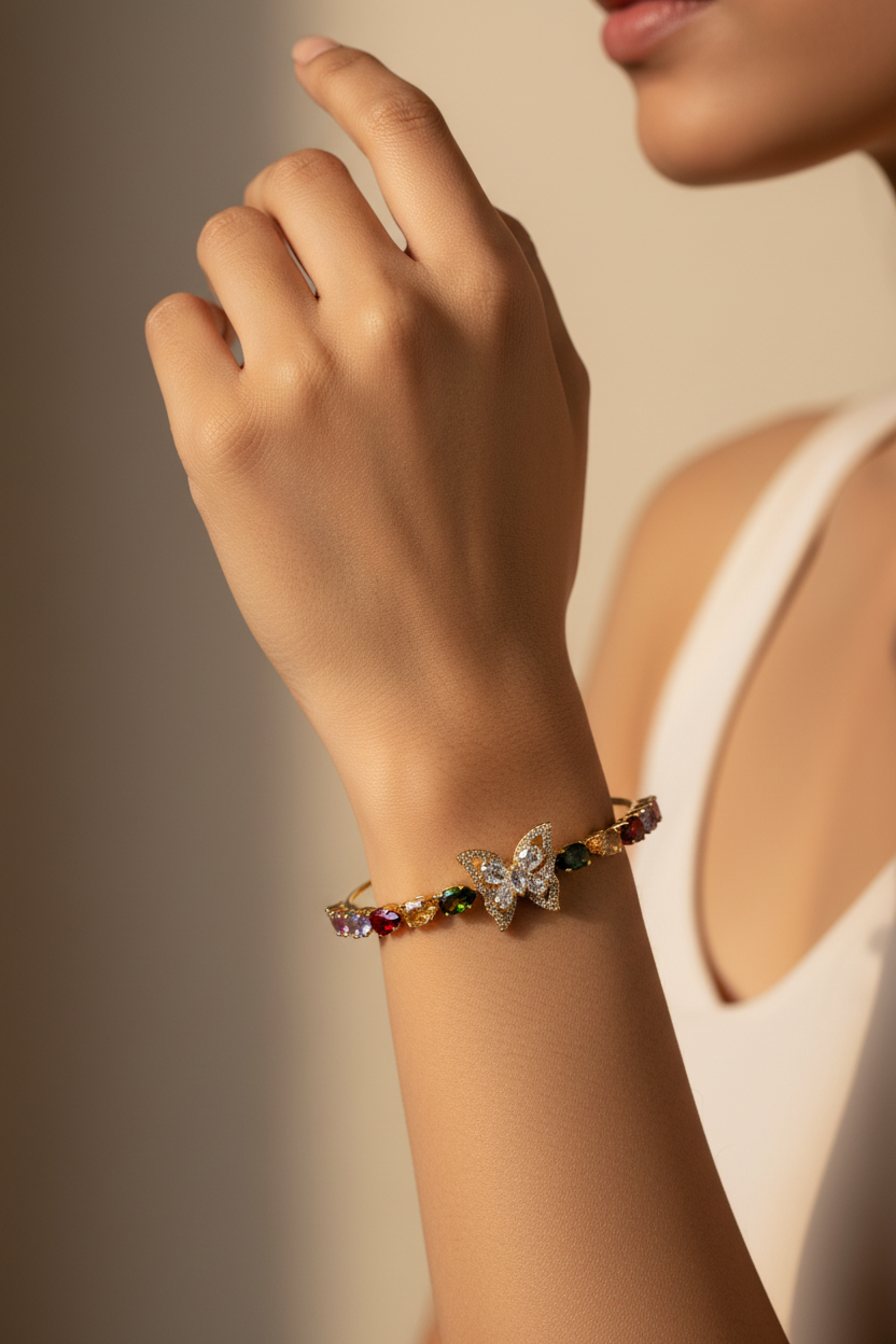 MULTI DIAMOND BUTTERFLY TIRTHIE BRACELET (CUFF)