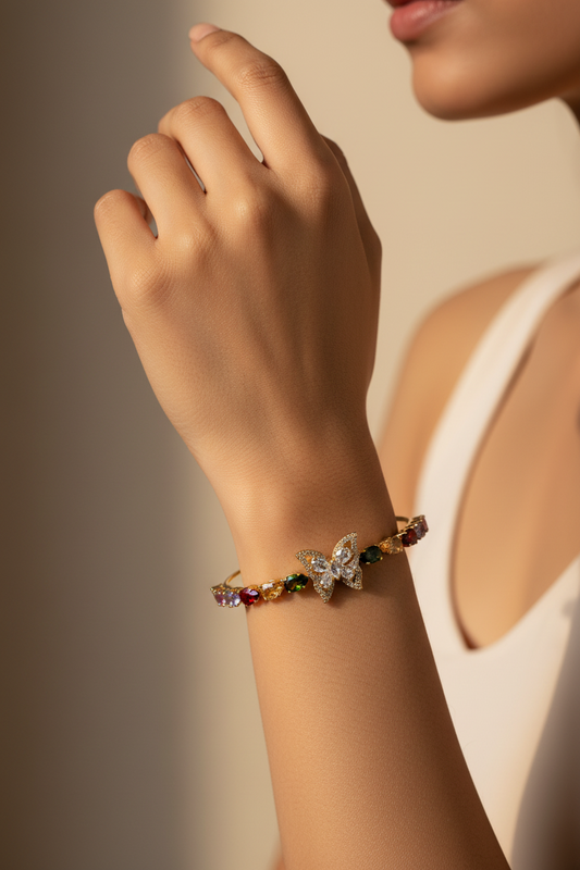 MULTI DIAMOND BUTTERFLY TIRTHIE BRACELET (CUFF)