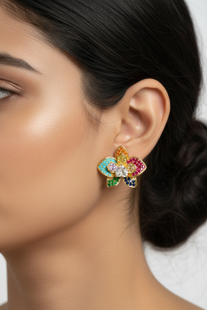 MULTI DIAMOND FLORAL KATHRY EARRINGS