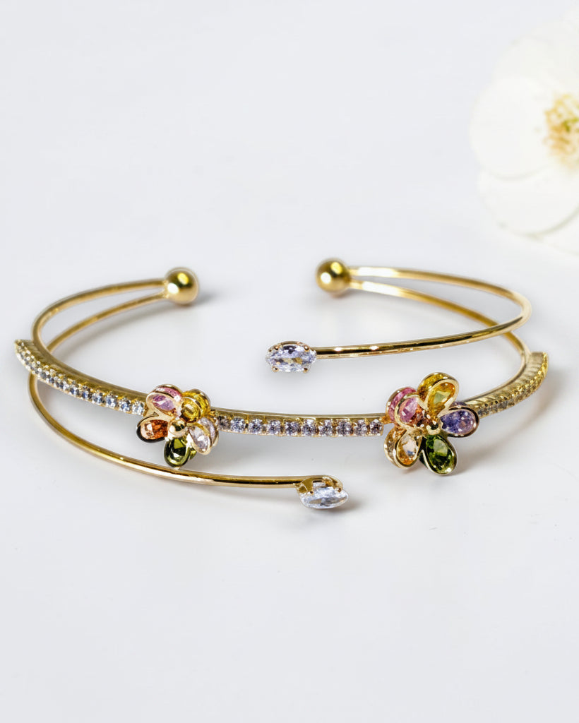 MULTI DIAMOND FLORAL MARIS BRACELET (CUFF)
