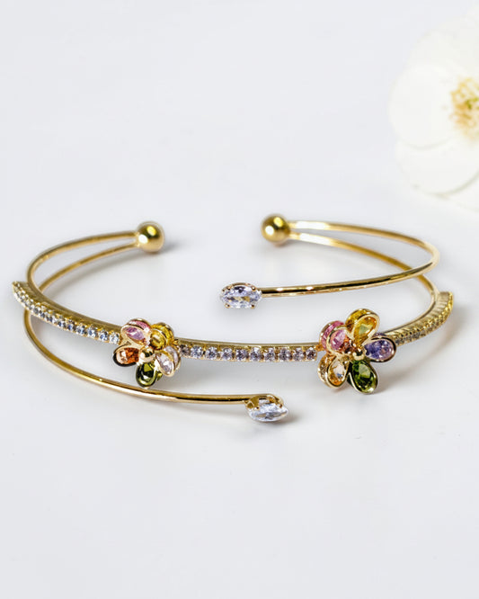 MULTI DIAMOND FLORAL MARIS BRACELET (CUFF)