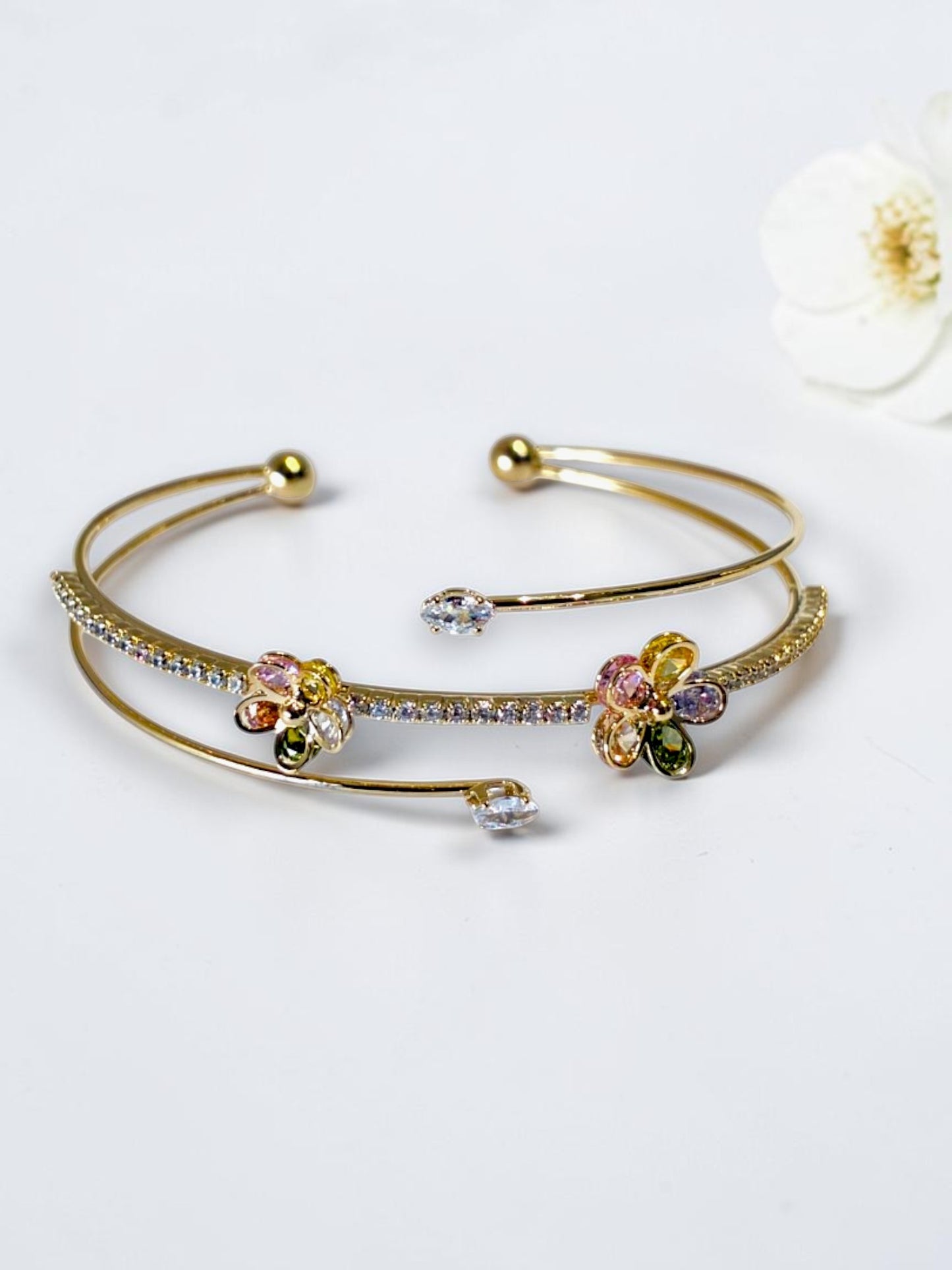 MULTI DIAMOND FLORAL MARIS BRACELET (CUFF)
