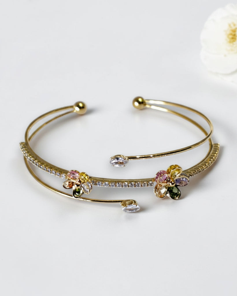 MULTI DIAMOND FLORAL MARIS BRACELET (CUFF)