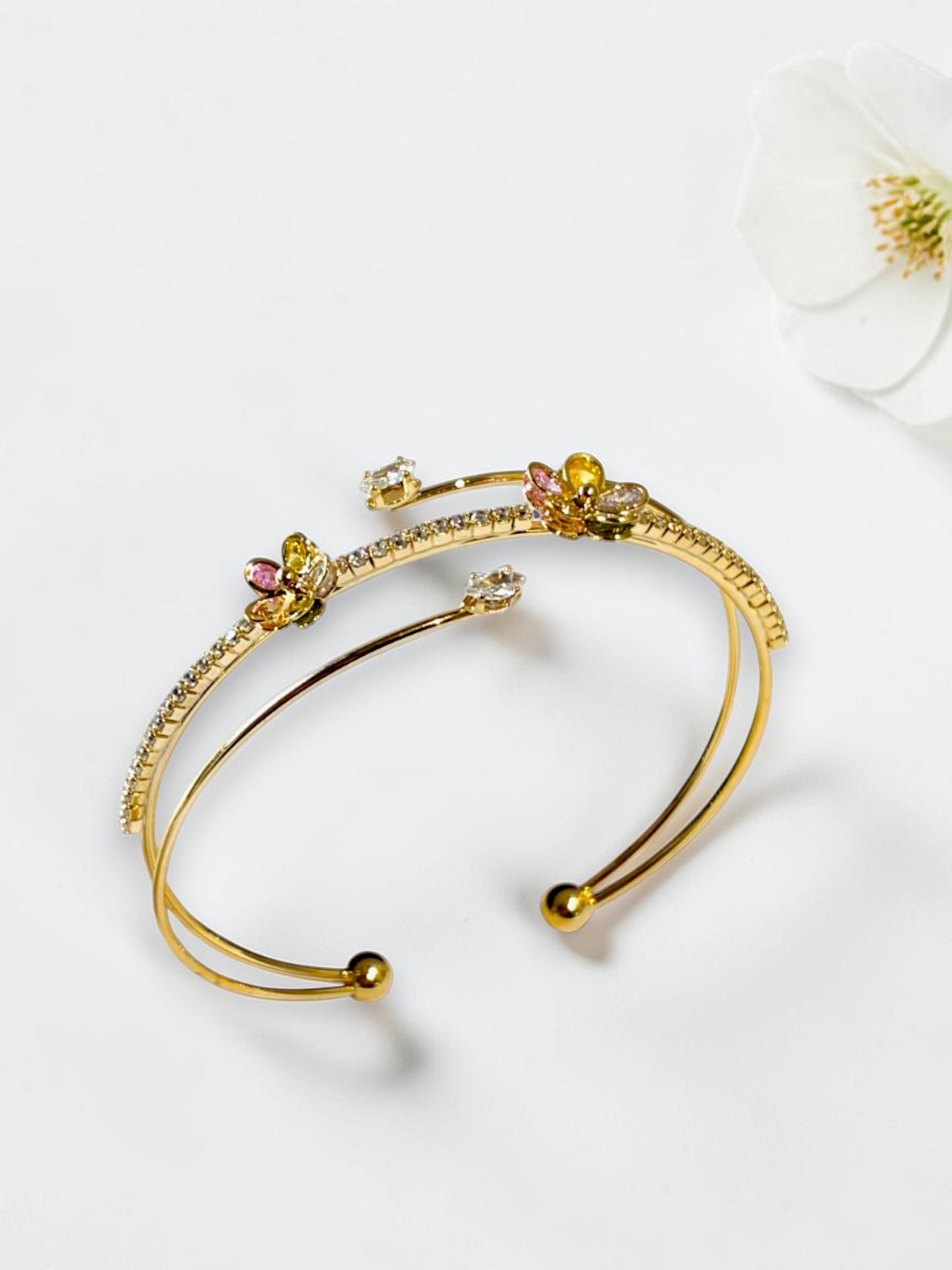 MULTI DIAMOND FLORAL MARIS BRACELET (CUFF)