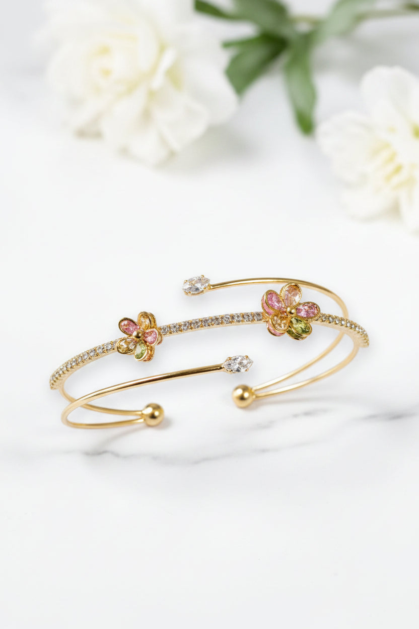MULTI DIAMOND FLORAL MARIS BRACELET (CUFF)