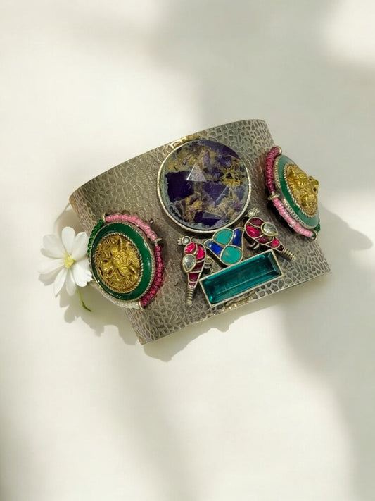 MULTI MOTIF BHILASHI GERMAN SILVER CUFF
