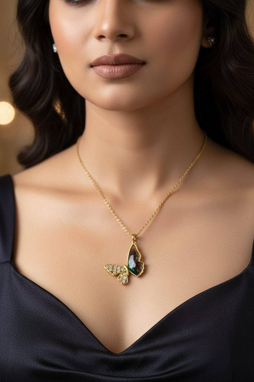 MULTI DIAMOND BUTTERFLY PRIMROSE NECKLACE