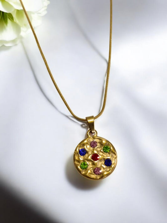 GOLDEN CHAIN WITH MULTI COLOR DIAMOND PENDENT 