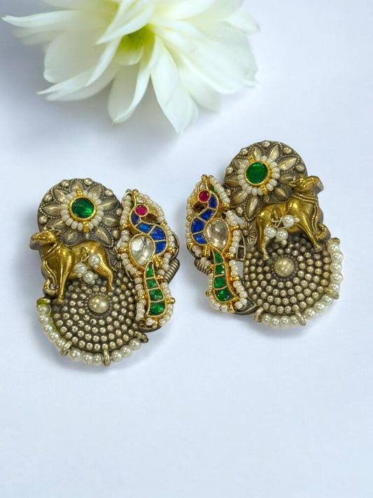 MULTI KHUSHI GERMAN SILVER EARRINGS