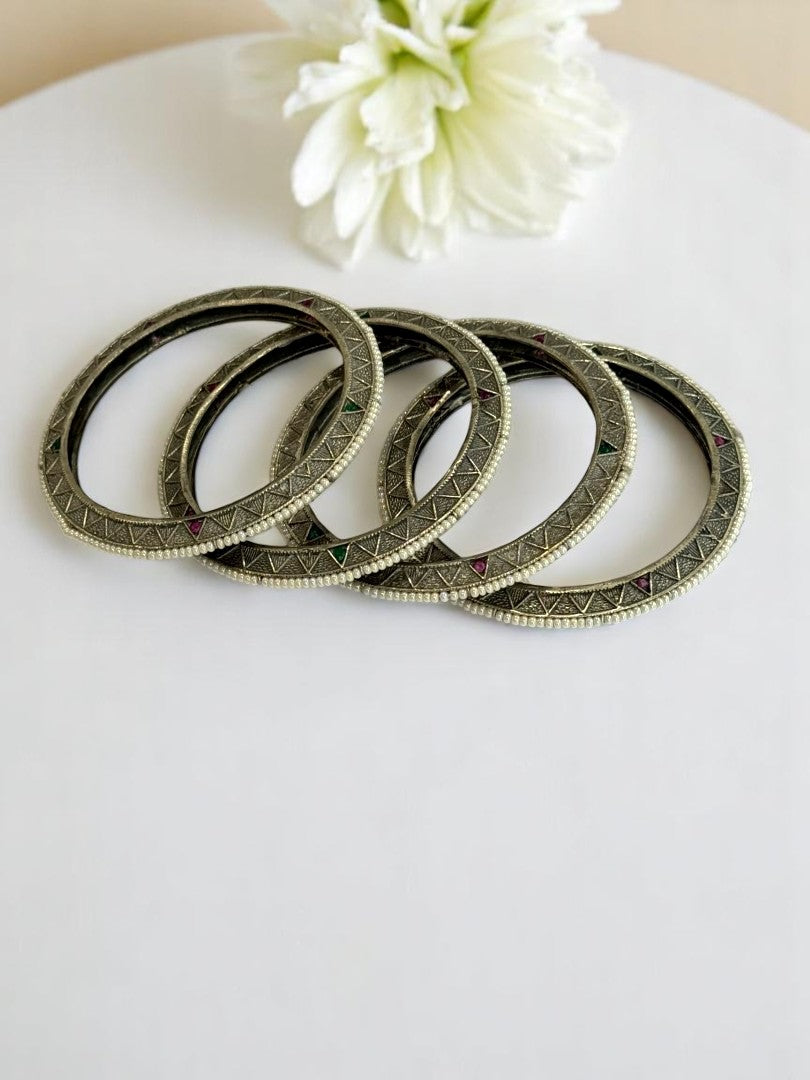 GERMAN SILVER MULTI MEENA BANGLE AROUND BEADS