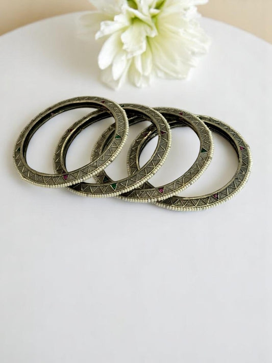 GERMAN SILVER MULTI MEENA BANGLE AROUND BEADS