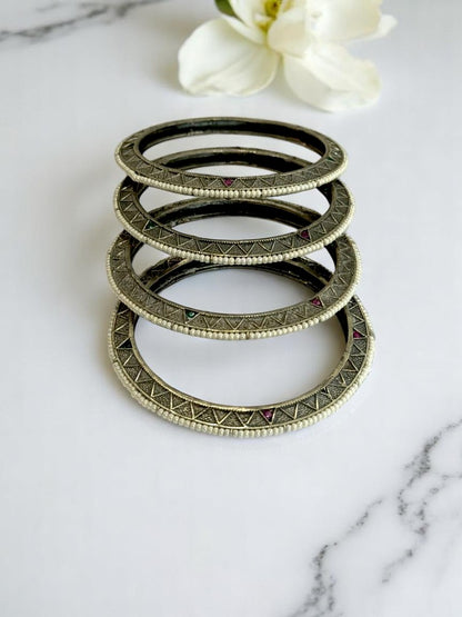 GERMAN SILVER MULTI MEENA BANGLE AROUND BEADS