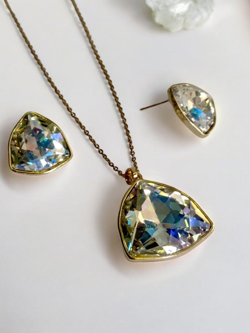 18K GOLD PLATED REFLECTION STONE WITH MATCHING EARRING