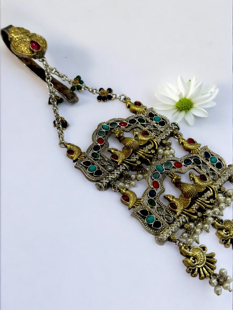 GERMAN SILVER MULTI COLOR STONE, PEACOCK MOTIF JUDA