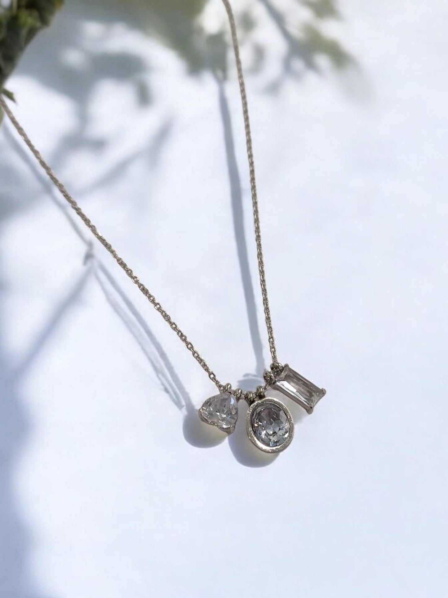 92.5 SILVER PLATED CHAIN WITH BEAUTIFUL DIAMOND CHARMS