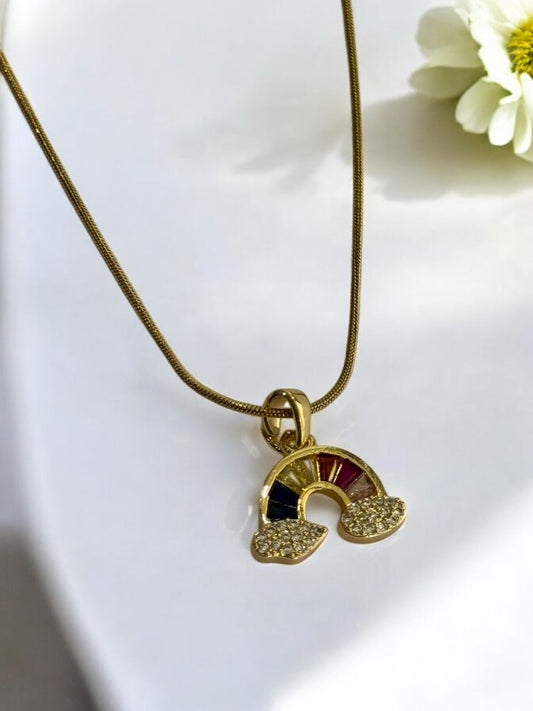 GOLDEN CHAIN WITH MULTI STONE LOOK LIKE RAINBOW AND SHIMMERING DIAMOND IN CLOUDS