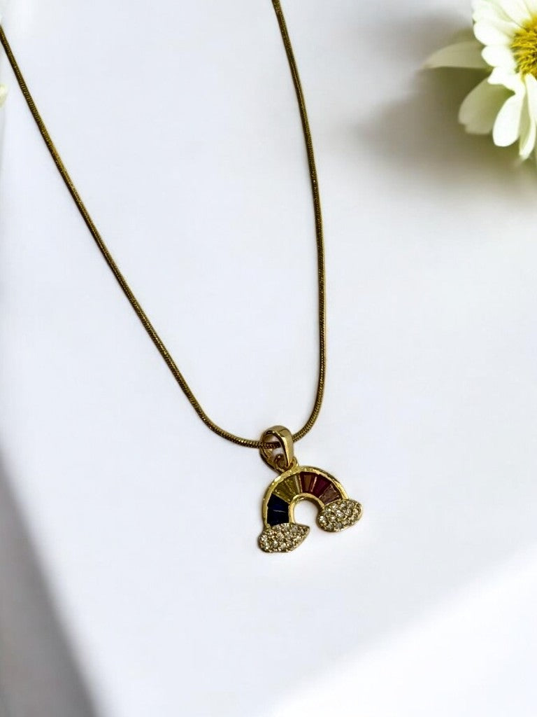 GOLDEN CHAIN WITH MULTI STONE LOOK LIKE RAINBOW AND SHIMMERING DIAMOND IN CLOUDS