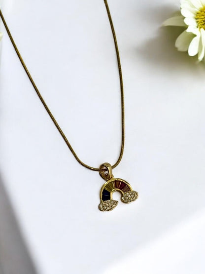 GOLDEN CHAIN WITH MULTI STONE LOOK LIKE RAINBOW AND SHIMMERING DIAMOND IN CLOUDS