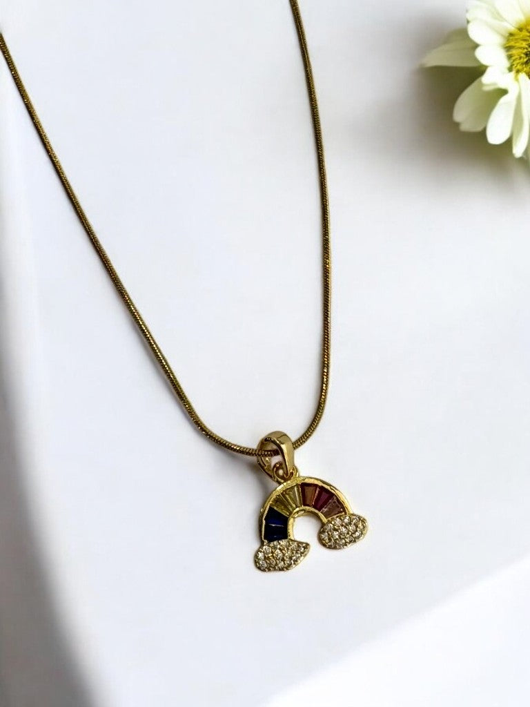 GOLDEN CHAIN WITH MULTI STONE LOOK LIKE RAINBOW AND SHIMMERING DIAMOND IN CLOUDS