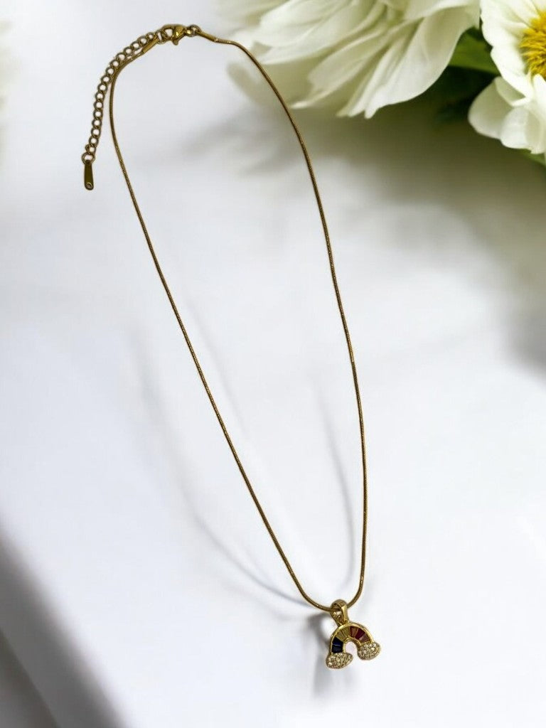 GOLDEN CHAIN WITH MULTI STONE LOOK LIKE RAINBOW AND SHIMMERING DIAMOND IN CLOUDS