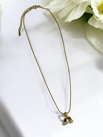 GOLDEN CHAIN WITH MULTI STONE LOOK LIKE RAINBOW AND SHIMMERING DIAMOND IN CLOUDS