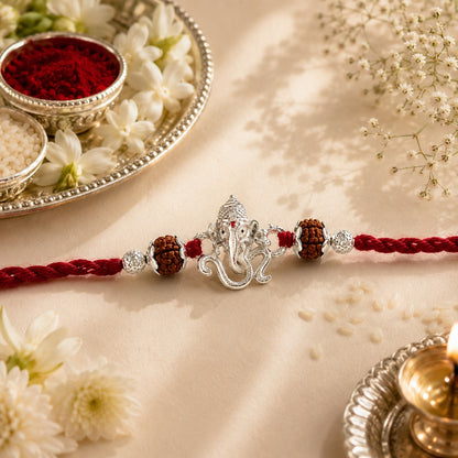 OM GANESH AADHIRA PURE SILVER RAKHI