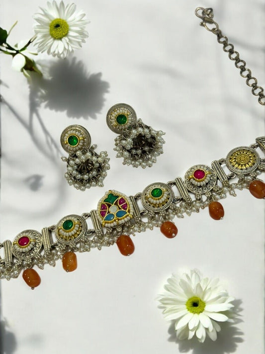 ORANGE ARINA GERMAN SILVER JEWELLERY SET