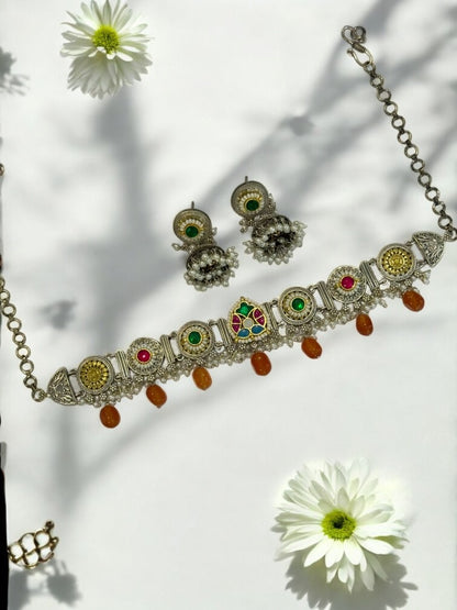 ORANGE ARINA GERMAN SILVER JEWELLERY SET