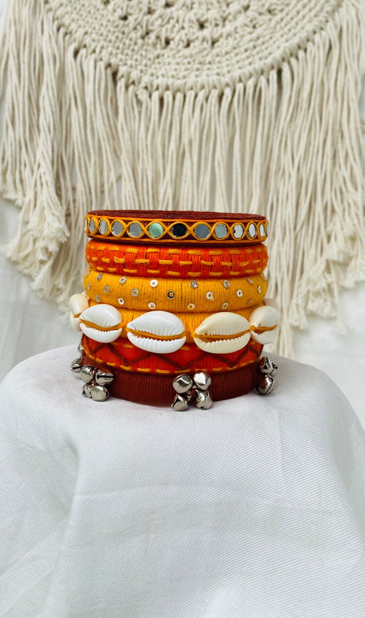 ORANGE KODI AND MIRROR VEDA HANDMADE BANGLES