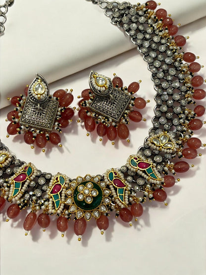 ORANGE RENUKA GERMAN SILVER JEWELLERY SET
