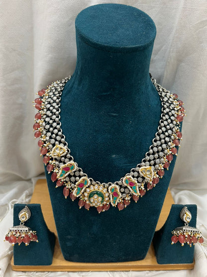 ORANGE RENUKA GERMAN SILVER JEWELLERY SET