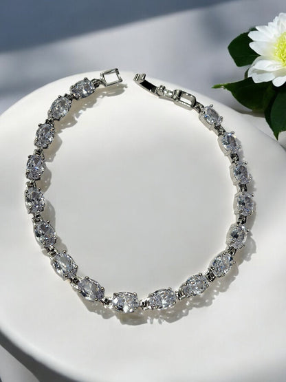 92.5 SILVER OVAL DIAMOND BRACELET