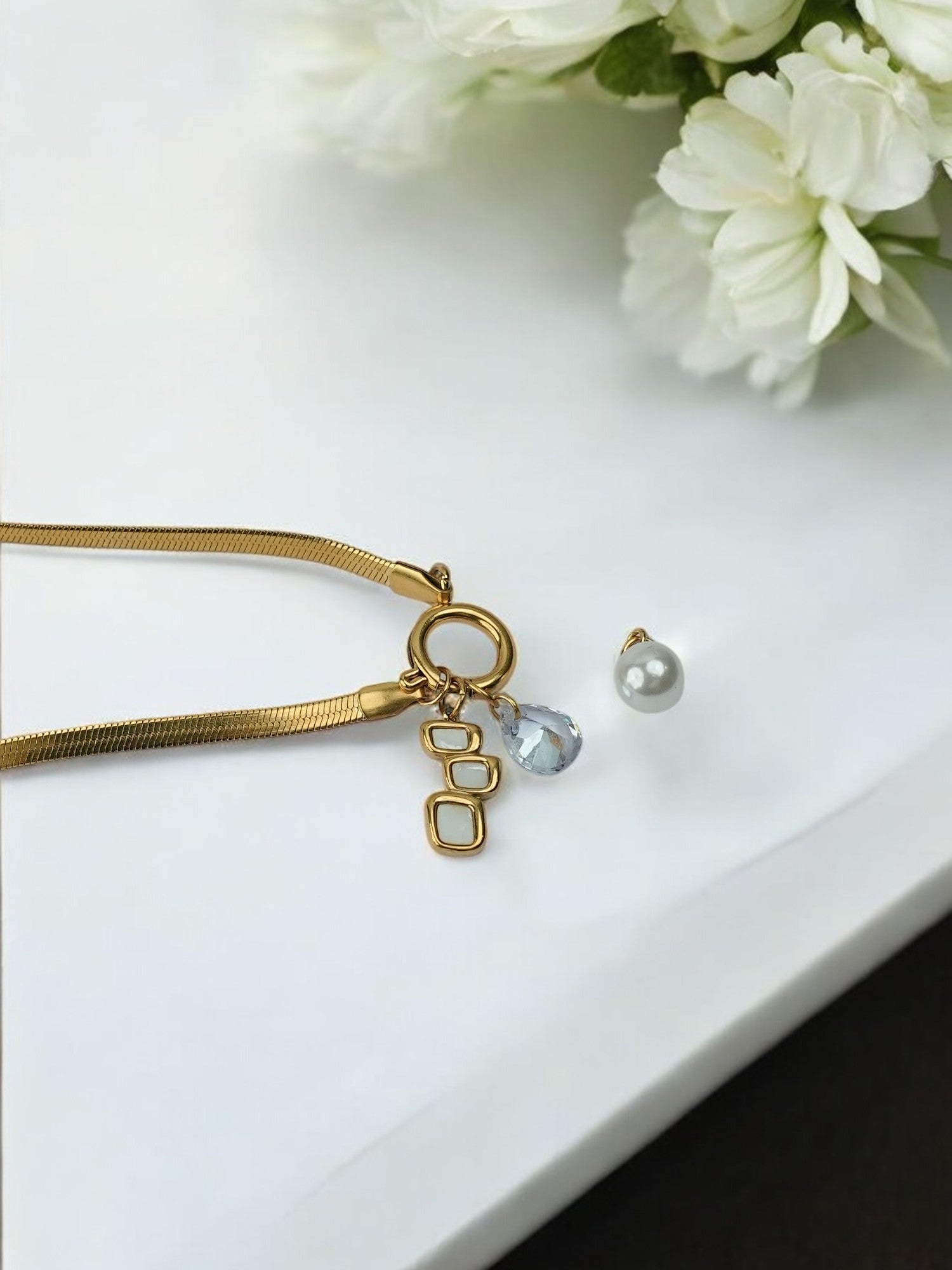 GOLDEN CHAIN WITH CHARMS LIKE PEARL, DIAMOND LOOKS BEAUTIFUL